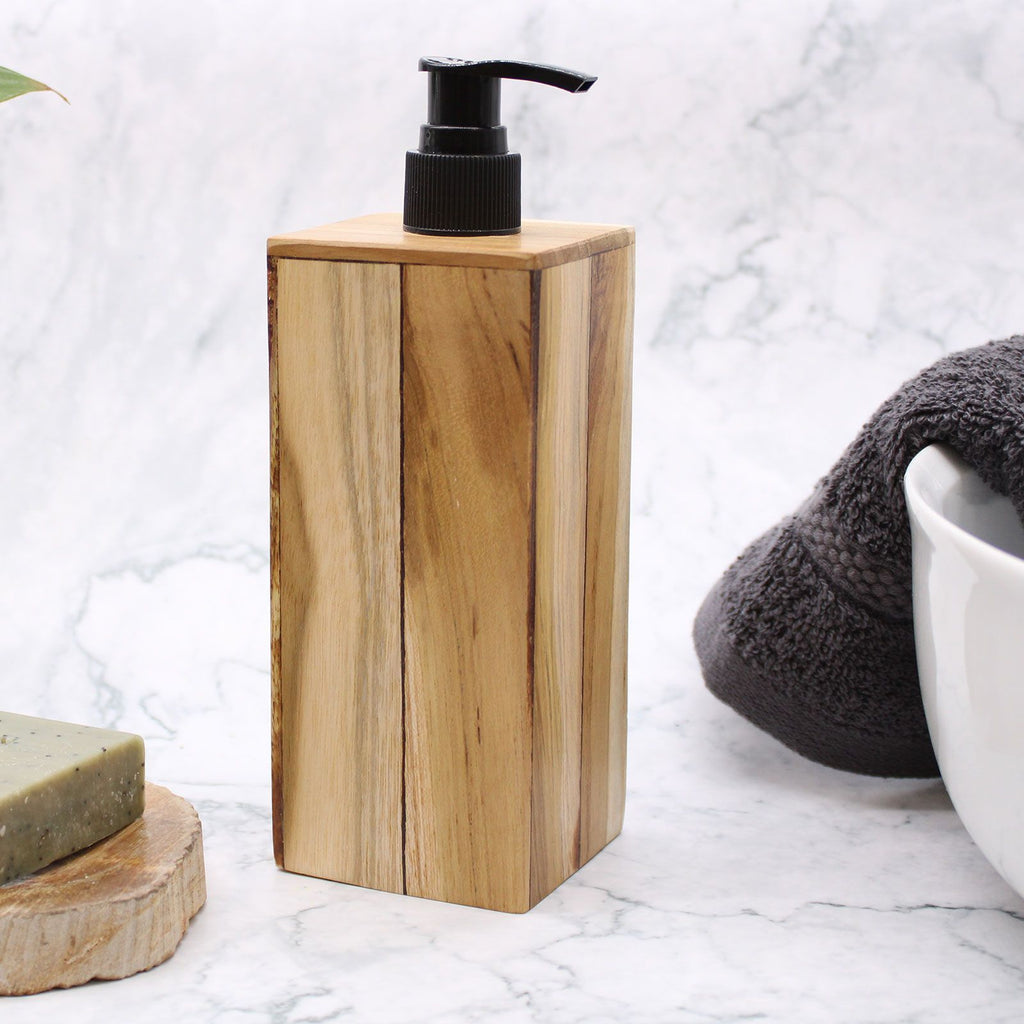Dispensador de Jabón de Madera de Teca Natural Cuadrado