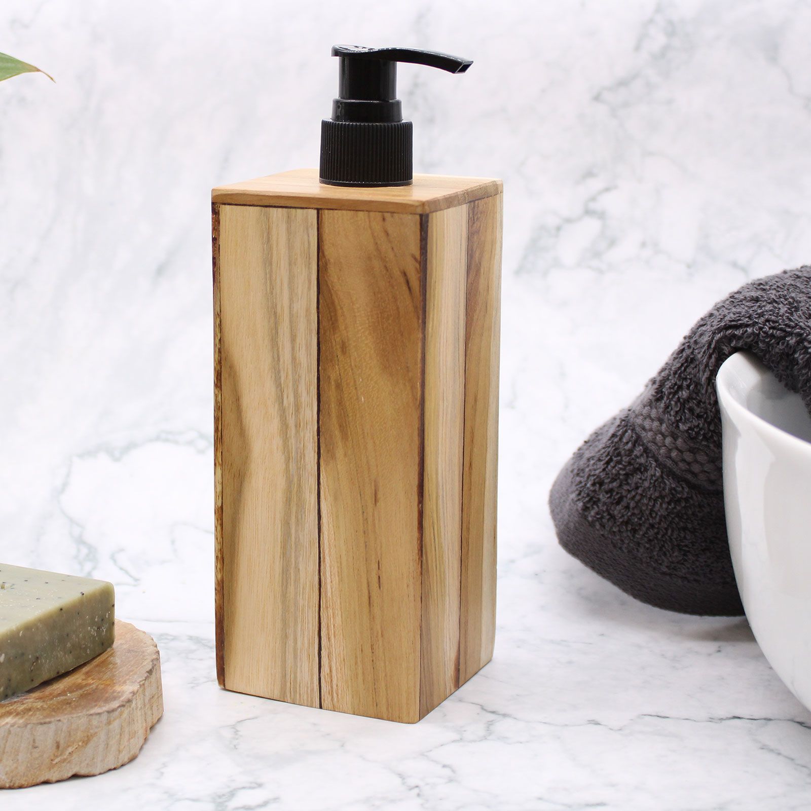 Dispensador de Jabón de Madera de Teca Natural Cuadrado