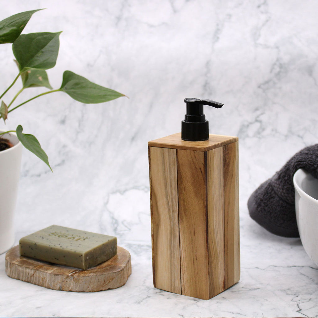 Dispensador de Jabón de Madera de Teca Natural Cuadrado