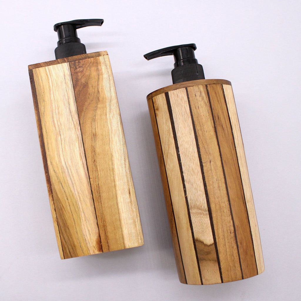 Dispensador de Jabón de Madera de Teca Natural Redondo