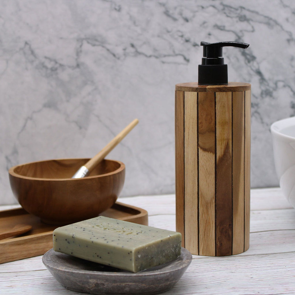 Dispensador de Jabón de Madera de Teca Natural Redondo