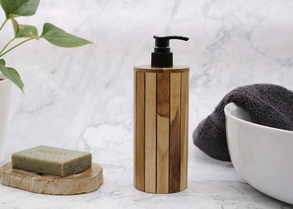Dispensador de Jabón de Madera de Teca Natural Redondo