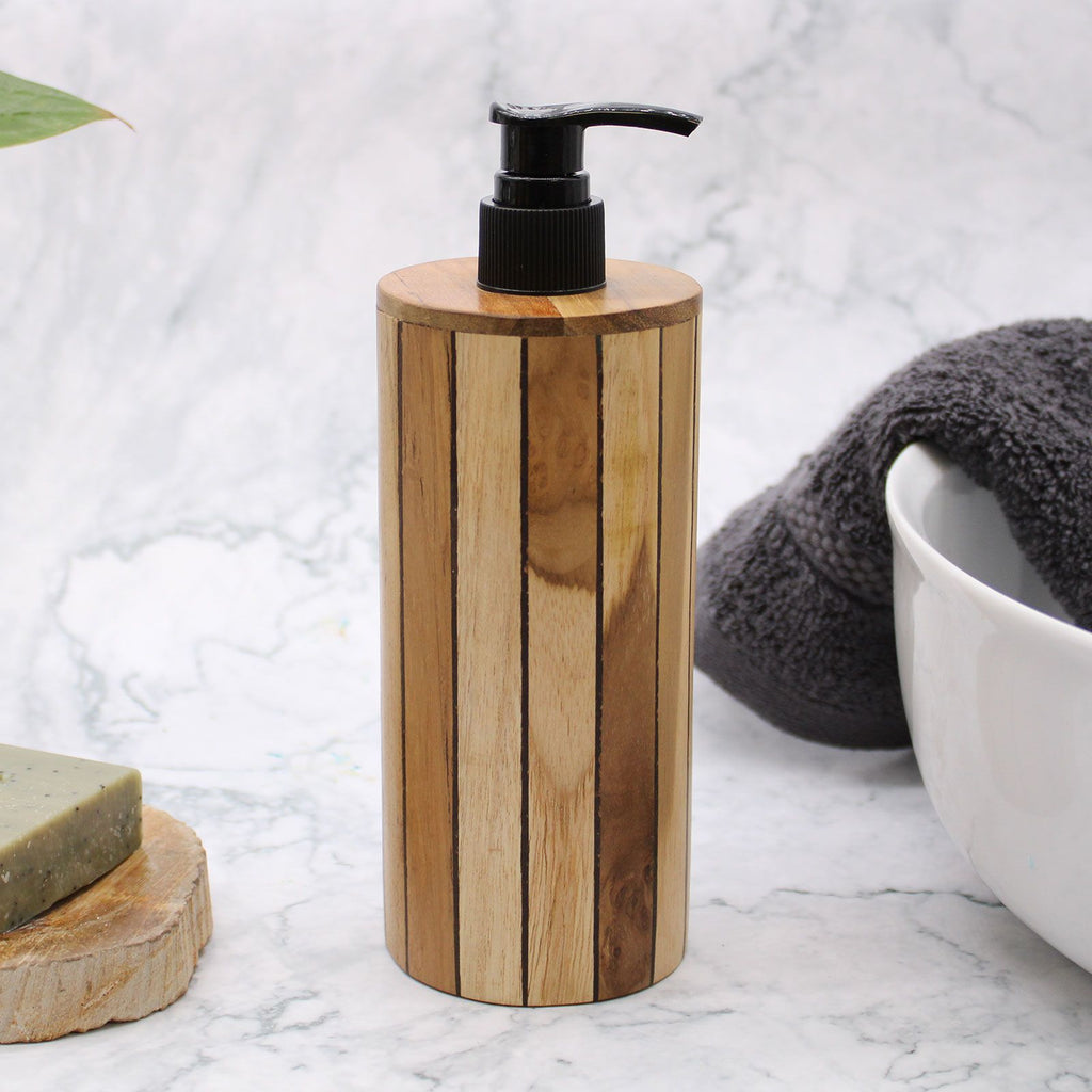 Dispensador de Jabón de Madera de Teca Natural Redondo